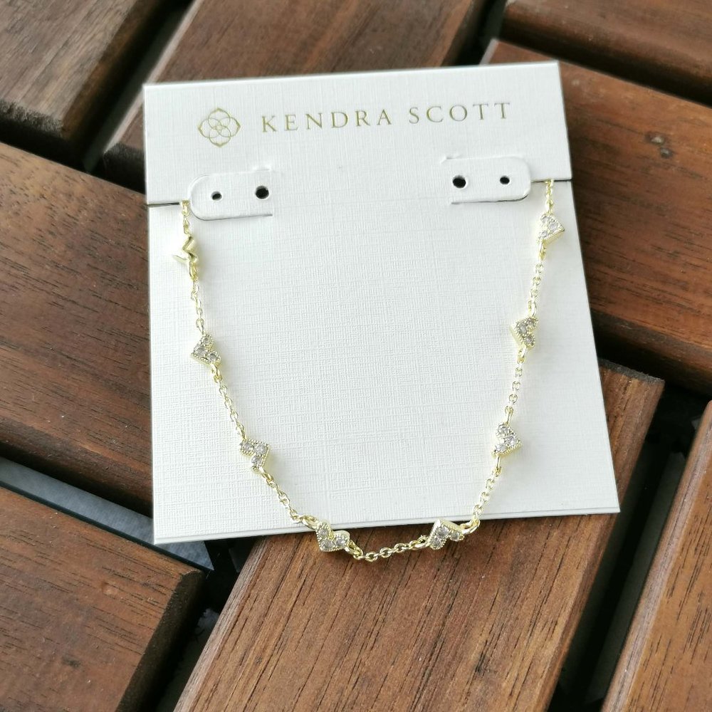 Kendra Scott Haven Heart Gold Strand Necklace White Crystal w/dust bag